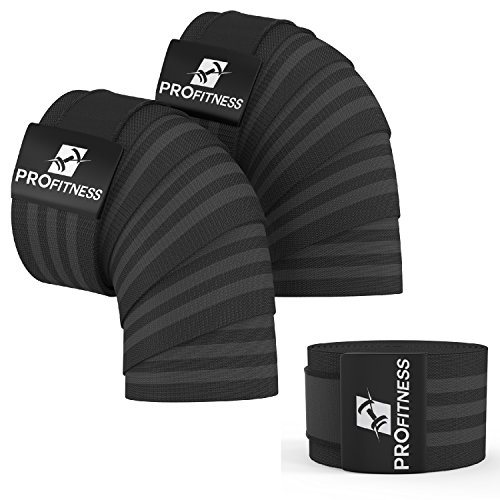 Product Cover ProFitness Weightlifting Knee Wraps (Pair) - Adjustable Compression Sleeves for Cross Training, Squats, Powerlifting, Weightlifting - Improved Gym Workout Strength & Stability - Unisex (Black)