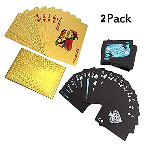 Product Cover ZAONE Gold Foil Poker, Waterproof Playing Cards for Pool Plastic PVC Poker Card Sets Classic Magic Tricks Tool, Tabletop Game, Time Killer, Gift for Card Lover & Magician (Gold A+Black B)