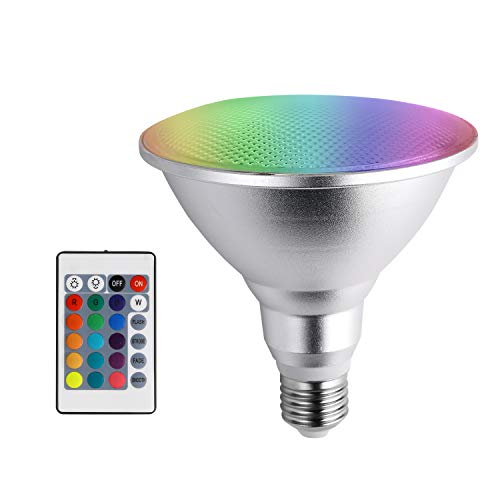 Product Cover Led Spotlight E27 PAR38 20W RGB Colored Light Bulb 16 Color Changing with IR Remote Control for Home, Living Room, Party Decoration Waterproof Outdoor Floodlight (20W PAR38 RGB)