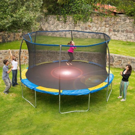 Product Cover Bounce Pro 12' Trampoline with Flash Light Zone and Safety Net Enclosure (Trampoline with Flash Light Zone)