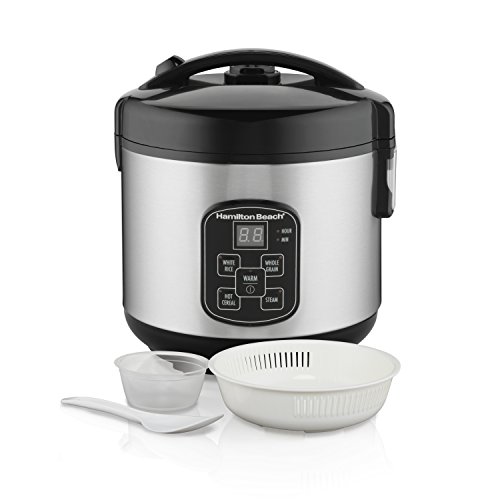 Product Cover Hamilton Beach Digital Programmable Rice Cooker & Food Steamer, 8 Cups Cooked (4 Uncooked), With Steam & Rinse Basket, Stainless Steel (37518)