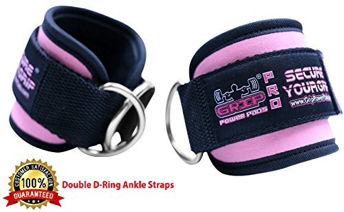 Product Cover Grip Power Pads Best Ankle Straps for Cable Machines Double D-Ring Adjustable Neoprene Premium Cuffs to Enhance Legs, Abs & Glutes for Men & Women (Pink, Pair)
