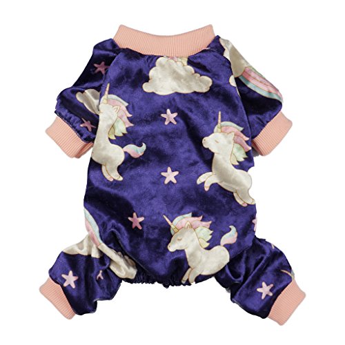 Product Cover Fitwarm Fairy Unicorn Dog Pajamas Pet Clothes Jumpsuit PJS Apparel Soft Velvet Purple XS