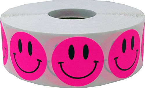 Product Cover Smiley Face Stickers Fluorescent Pink Happy Face Labels 1 Inch 500 Total Adhesive Stickers