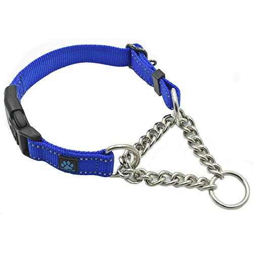 Product Cover Max and Neo Stainless Steel Chain Martingale Collar - We Donate a Collar to a Dog Rescue for Every Collar Sold (Medium/Large, Blue)