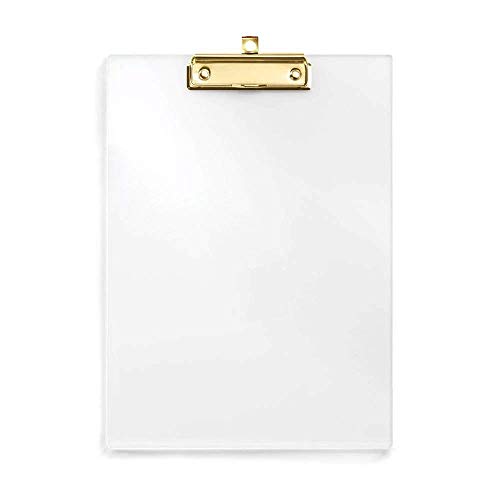 Product Cover UNIQOOO Thick Clear Acrylic Clipboard with Shinny Gold Finish Clip, Perfect for Modern Arts Lover, Fashion and Style Expert, Calligrapher, Office, Seminars, Workshops, Home school, Classroom and Event