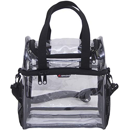 Product Cover Amaro Premium 0.55mm Clear Dual Compartments Lunch Bag for Adult | Double Deck See Through Reusable Lunch Box for Workplaces | Men and Women Adjustable Shoulder Strap with Large Side Mesh Pockets