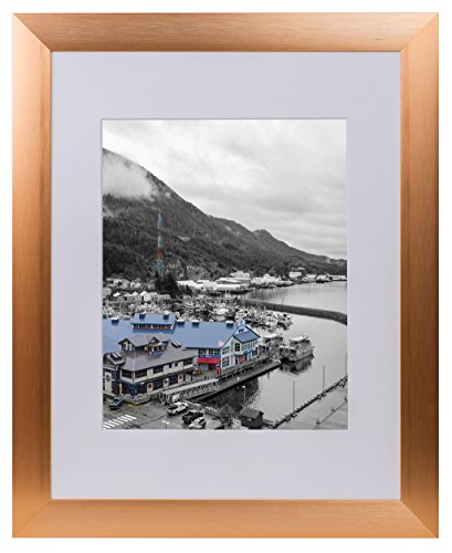 Product Cover Golden State Art, Rose Gold Color Satin Aluminum Landscape Or Portrait Photo Frame with Ivory Color Mat & Real Glass (11x14)