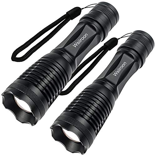 Product Cover Ultra-Bright LED Flashlight, Wsiiroon CREE XML-T6 LED Flashlight, Zoomable, IP65 Water-Resistant, Portable, 5 Light Modes for Indoor and Outdoor Use, 2 pack (Batteries Not Included)
