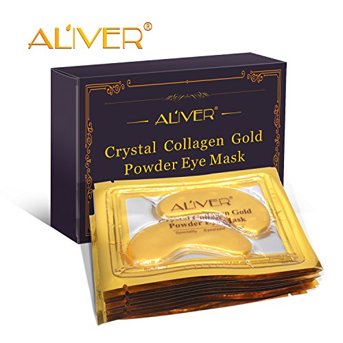 Product Cover ALIVER 10pack Crystal 24K Gold Collagen Eye Mask - Anti Aging, Wrinkles, Moisturising, Blemishes, Firming, Toning, Dark Circles, Smoothing Skin, Natural Lift