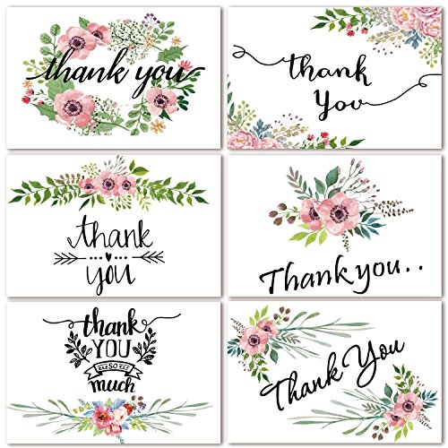 Product Cover Thank You Cards 48 Count Floral Watercolor Thank You Notes Cards for Wedding, Baby Shower, Bridal Shower, Anniversary, 6 Design 4 x 6 inch Blank Note Cards with Envelopes