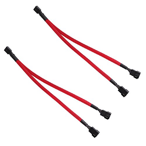 Product Cover ZEXMTE PWM Fan Splitter Cable 4 Pin Y Splitter 1 to 2 Converter Computer PC Fan Power Extension Cable,Red Sleeved,2 Pack