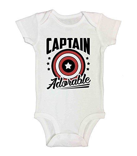 Product Cover Cute Super Hero Neworn Bodysuit Captain Adorable - Little Royaltee Trendy Kids Shirts 3-6 Months, White