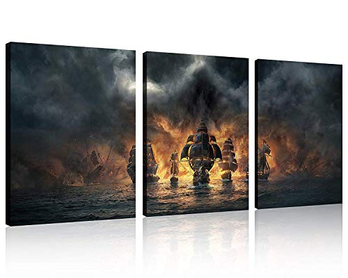 Product Cover TutuBeer 3 Panel Pirate Ship Decor Canvas Print, Ready to Hang 12