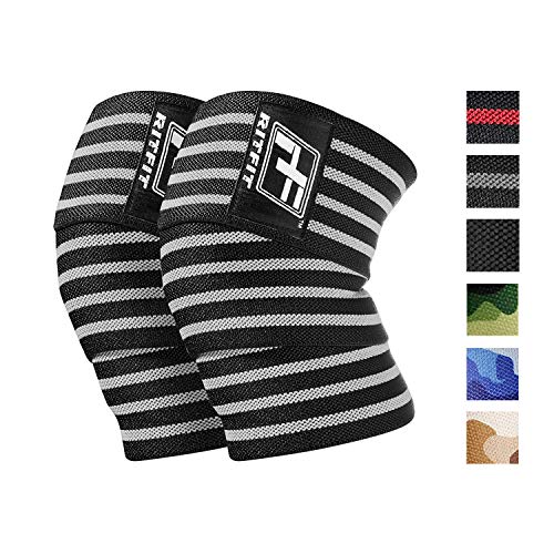 Product Cover RitFit Knee Wraps (Pair) - Ideal for Squats, Powerlifting, Weightlifting, Cross Training WODs & Gym Workout - Compression & Elastic Support - for Men & Women - Bonus Carry Case (Gray)