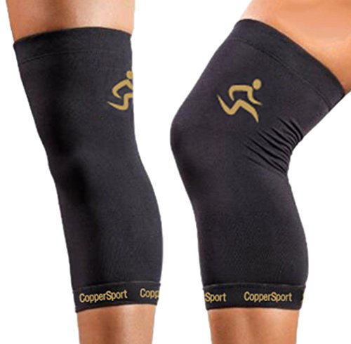 Product Cover CopperSport Copper Compression Knee Sleeve Support - Suitable for Athletics, Tennis, Golf, Basketball, Sports, Weightlifting, Joint Pain Relief, Injury Recovery (Single Sleeve), Black, Large