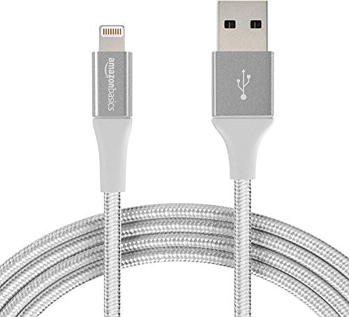 Product Cover AmazonBasics Double Braided Nylon Lightning to USB Cable, Advanced Collection, MFi Certified iPhone Charger, Silver, 10 Foot