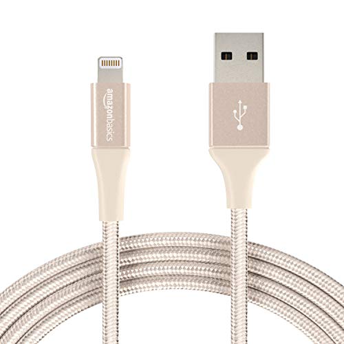 Product Cover AmazonBasics Double Braided Nylon Lightning to USB Cable, Advanced Collection, MFi Certified iPhone Charger, Gold, 10 Foot