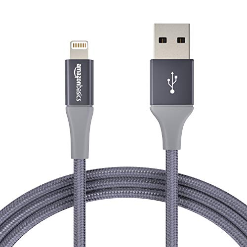 Product Cover AmazonBasics Double Braided Nylon Lightning to USB Cable, Advanced Collection, MFi Certified iPhone Charger, Dark Grey, 6 Foot