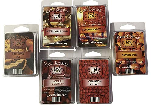 Product Cover 6 Pack Soy Wickless Candle Wax Bar Melts - Autumn Spice Pack - Great for Fall or Winter. Pumpkin Spice, Cinnamon Red Hot, Spiced Apple Cider, Spiced Cranberry, Hot Apple Pie, and Autumn Warmth
