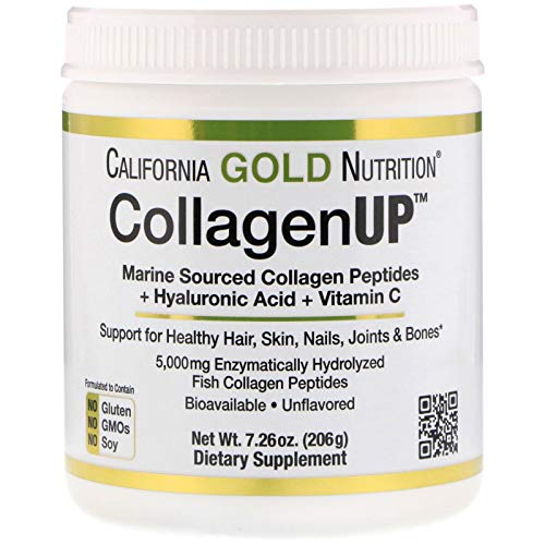 Product Cover California Gold Nutrition, Collagen UP 5000, Marine Sourced Collagen Peptides + Hyaluronic Acid + Vitamin C, 7.23 oz (205 g), Gluten-Free, Soy-Free, No GMOs, Peanut Free, Shellfish Free, CGN
