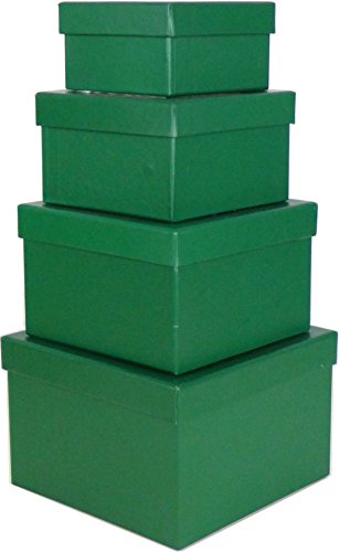 Product Cover Cypress Lane Square Rigid Gift Box, a Nested Set of 4, 3.5x3.5x2 to 6x6x4 inches (Green)