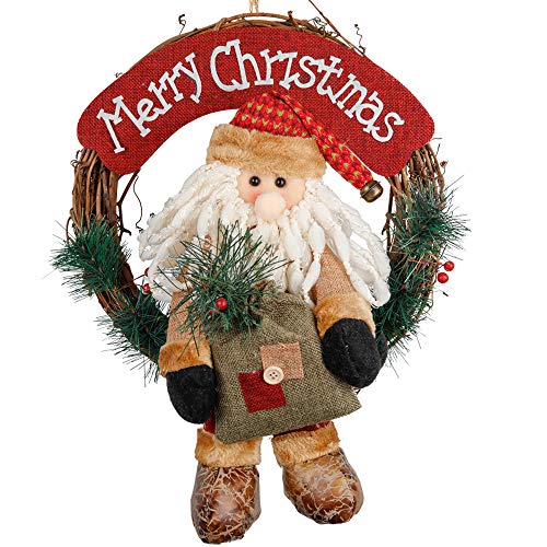 Product Cover D-FantiX Santa Christmas Wreath, 14 Inch Merry Christmas Front Door Wreaths Small Christmas Decorations Home Decor