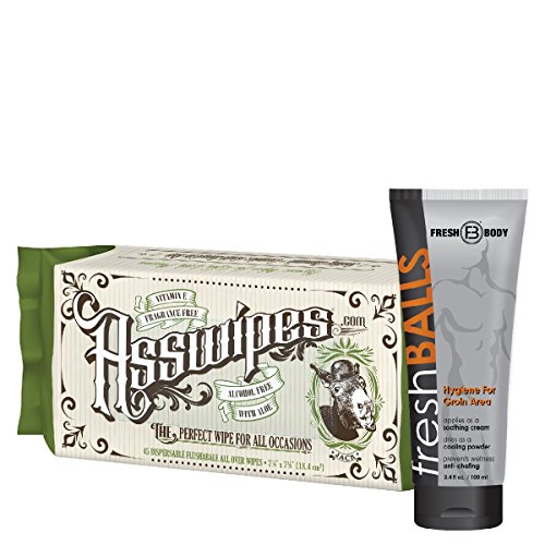 Product Cover Fresh Balls and ASSWIPES The Ultimate Fresh Pack for Men! Flushable Cleaning Hygiene Wipes with Aloe and Vitamin E! The All Over Hygiene Wipe! Alcohol, Paraben, and Fragrance Free for Sensitive Skin!