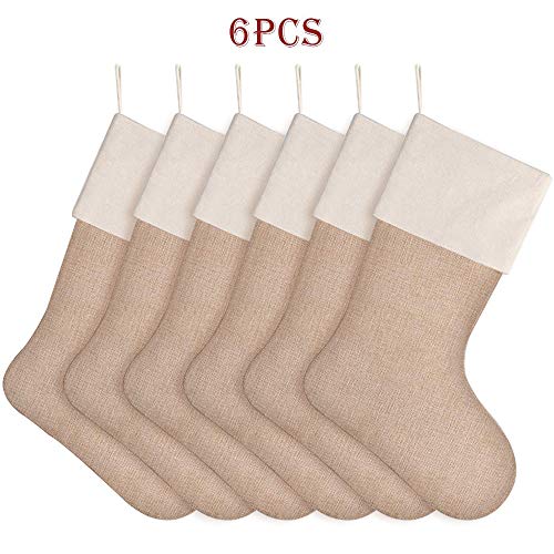 Product Cover DECORA Natural Jute Burlap Christmas Stocking Fireplace Hanging for Gifts Goodies Handmade Projects Set of 6