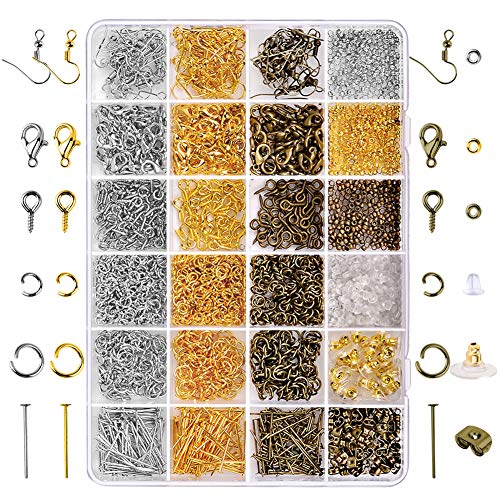 Product Cover Paxcoo 2880 Pcs Jewelry Making Findings Supplies Kit with Open Jump Rings, Lobster Clasps, Crimp Beads, Screw Eye Pins, Head Pins, Earing Hooks and Earing Backs