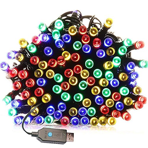 Product Cover Indoor/Outdoor String Lights with 8 Flash Changing Modes USB Power 39ft 100LED Wire lights Waterproof Fairy Twinkle Decorative Lights for Party/Christmas/Patio/Home (Colorful Include Power Adapter)