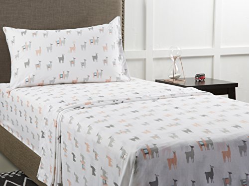 Product Cover Mainstays Back to School 180 Thread Count Sheet Set, Fun & Modern! Your Favorites- Florals, Llama, Pineapples, Cactuses, Geometric Triangles! Flat, Fitted, & Pillowcase Set! (Queen, Llama)
