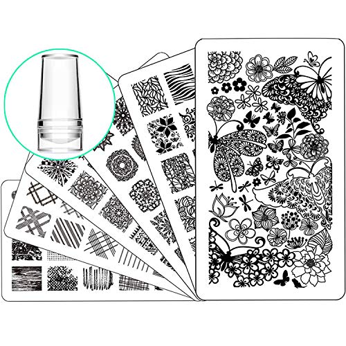 Product Cover Nail Stamping Plate Nail Stamper - Ejiubas Nail Stamping Kit Nail Art Stamp 3 Pcs Nail Stamper Plates 1 Clear Nail Art Stamper DIY Nail Stamp Kit EJB-01 06 08