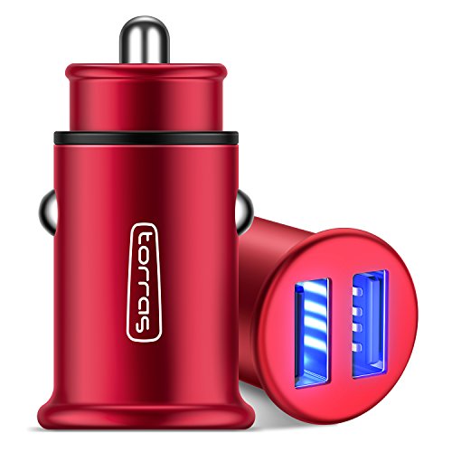 Product Cover TORRAS All Metal Car Charger, Flush Fit 4.8A Fast Dual USB Car Charger Adapter Compatible with iPhone Xs/Xs Max/XR/X / 8/7 / Plus / 6, Galaxy S10 / S9 / S8 and All 5V USB Devices, Red