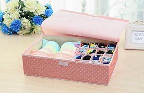 Product Cover House of Quirk Innerwear Organizer 15+1 Compartment Non-Smell Non Woven Foldable Fabric Storage Box for Closet - Pink(Polka)