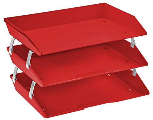 Product Cover Acrimet Facility 3 Tier Letter Tray Side Load Plastic Desktop File Organizer (Solid Red Color)