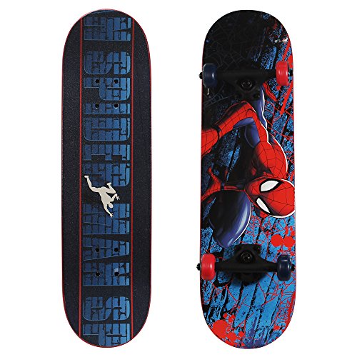Product Cover PlayWheels Ultimate Spider-Man 28 Inch Complete Skateboard - Beginner Trick Skateboard for Kids - Spider-Crawl