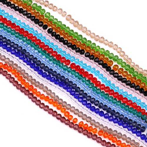 Product Cover YUANZHIRUN Wholesale Faceted Glass Crystal Beads Strand 15 Colors 2100pcs 4MM Briolette Rondelle Crystal Beads Spacer for Jewelry Making