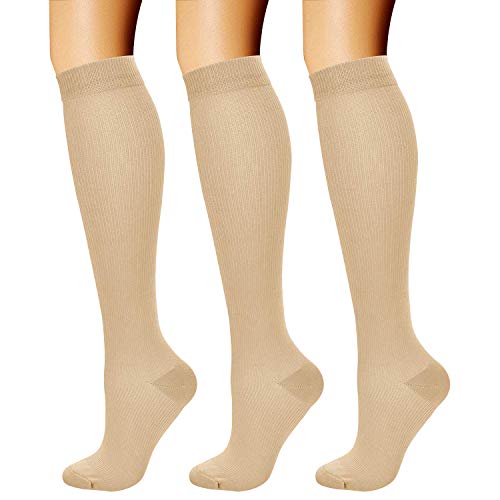 Product Cover CHARMKING Compression Socks (3 Pairs) 15-20 mmHg is Best Athletic & Medical for Men & Women, Running, Flight, Travel, Nurses, Edema - Boost Performance, Blood Circulation & Recovery (L/XL, Nude)