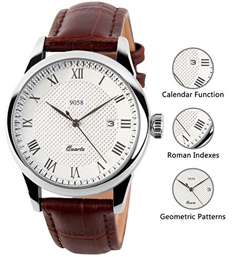 Product Cover Mens Analog Quartz Wrist Watch - Classic Casual Watch with Brown Leather Band Large Face Watches for Men