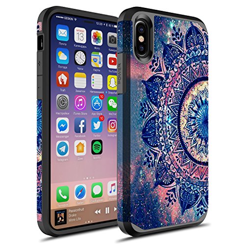 Product Cover iPhone X Case, Rosebono Hybrid Dual Layer Shockproof Hard Cover Graphic Fashion Cute Colorful Silicone Skin Case for iPhone X - Mandala