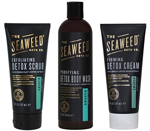 Product Cover The Seaweed Bath Co. Awaken (Rosemary & Mint) Detox 3 Product Bundle: Exfoliating Scrub, Body Wash, Firming Cream