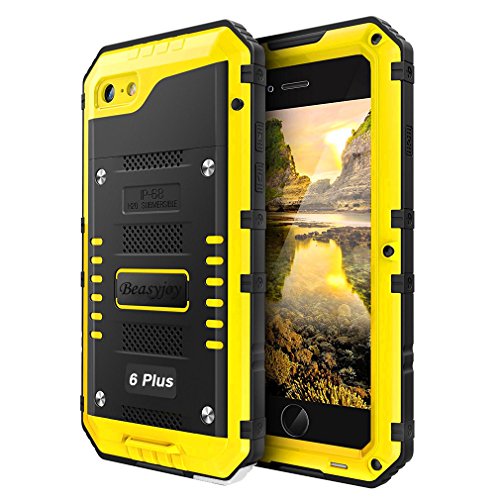 Product Cover Phone Case Compatible with iPhone 6 Plus 6s Plus, Metal Case Heavy Duty with Screen Full Body Protective Waterproof, Impact Shockproof Dust Proof Tough Rugged Hard Cover Military Defender, Yellow