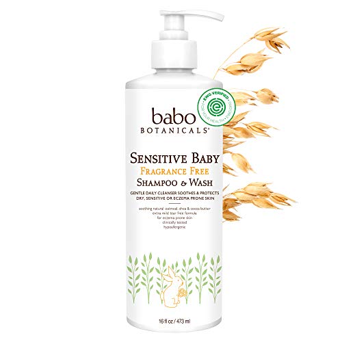 Product Cover Babo Botanicals Sensitive Baby 2-in-1 Shampoo & Wash With Natural Oat Protein, Shea and Cocoa Butter, Fragrance-Free, Vegan - 16 oz.