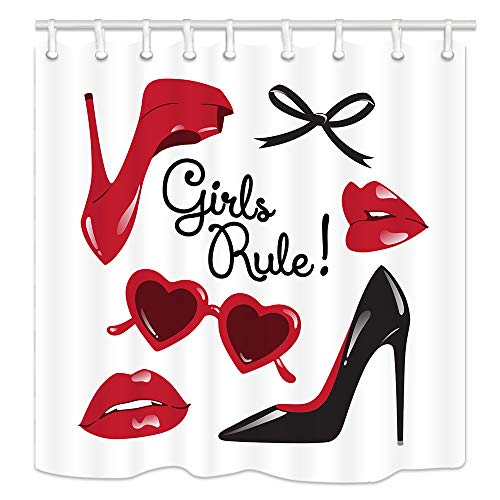 Product Cover NYMB Fashion Woman Makeup Decor, Vector High Heeled Shoes with Red Lips Shower Curtains,Polyester Fabric Bathroom Decorations, Shower Curtain Hooks Included, 69X70in