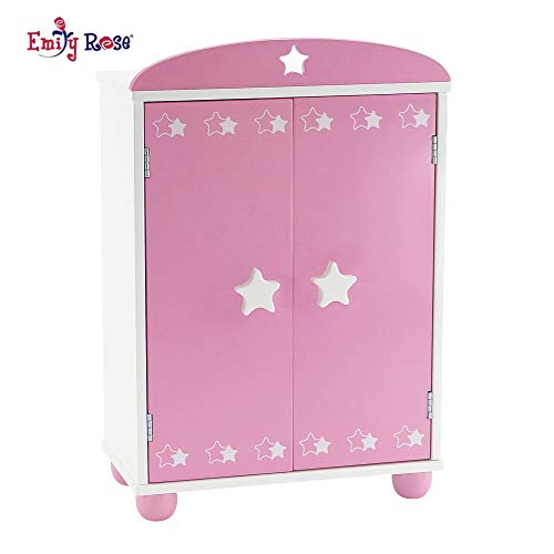 Product Cover Emily Rose 14 Inch Doll Furniture | Beautiful Pink and White Armoire Closet with Star Detail Comes with 5 Doll Clothes Hangers | Fits American Girl Wellie Wisher Dolls