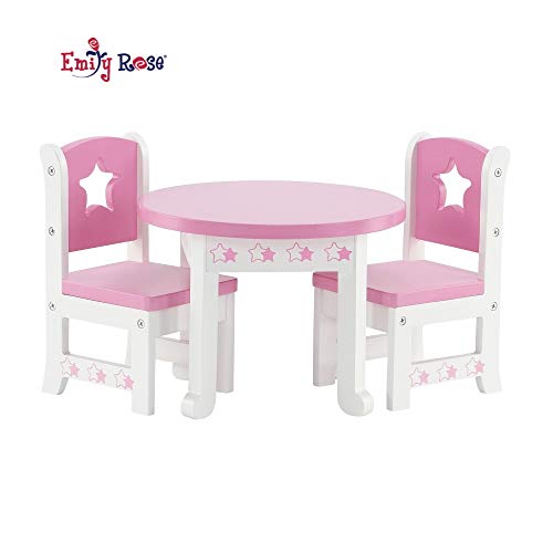 Product Cover Emily Rose 14 Inch Doll Furniture | Lovely Pink and White Table and 2 Chair Dining Set with Beautiful Star Motif | Fits American Girl Wellie Wisher Dolls