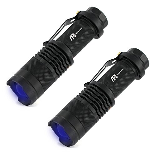 Product Cover AR happy online 2 Pack Zoomable 365nm UV LED Flashlight Ultraviolet Blacklight for Counterfeit Detection, Pet Urine, Cosmetics Skin Care Products Testing, Photography and Bodily Fluid Identification