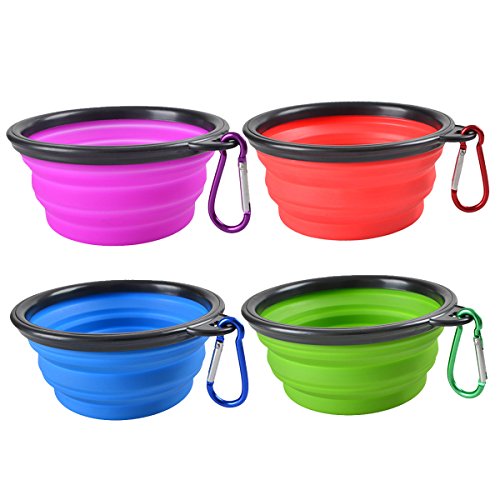 Product Cover Collapsible Dog Bowl,Silicone Portable Foldable Water Bowls with Carabiner Clip for Travel (4 Pack)