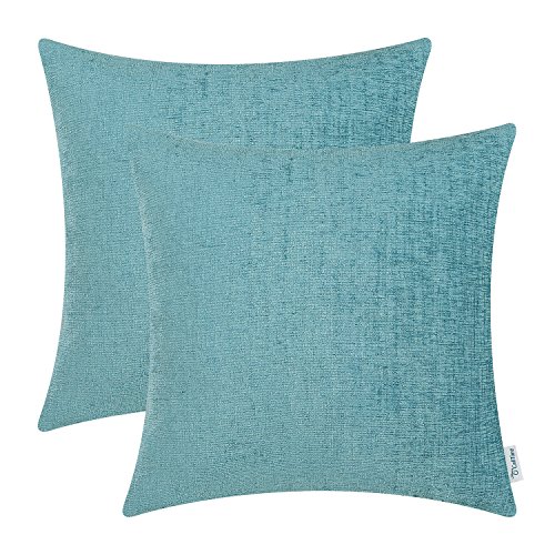 Product Cover CaliTime Pack of 2 Cozy Throw Pillow Covers Cases for Couch Sofa Home Decoration Solid Dyed Soft Chenille 18 X 18 Inches Teal